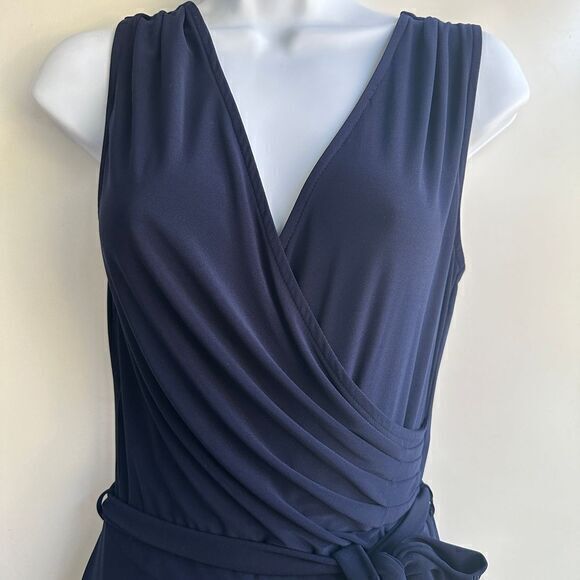 41 Hawthorn Dress Navy Faux Wrap Belted Small Fit Flare Cocktail Office - Picture 3 of 8